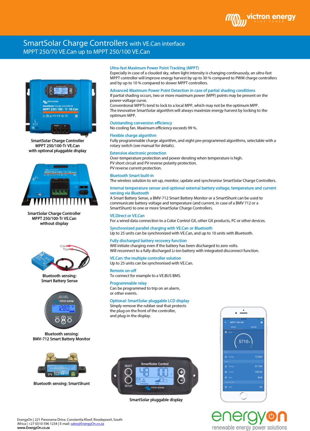 Victron SmartSolar MPPT 250/100-Tr VE.Can - EnergyOn South Africa Pty Ltd
